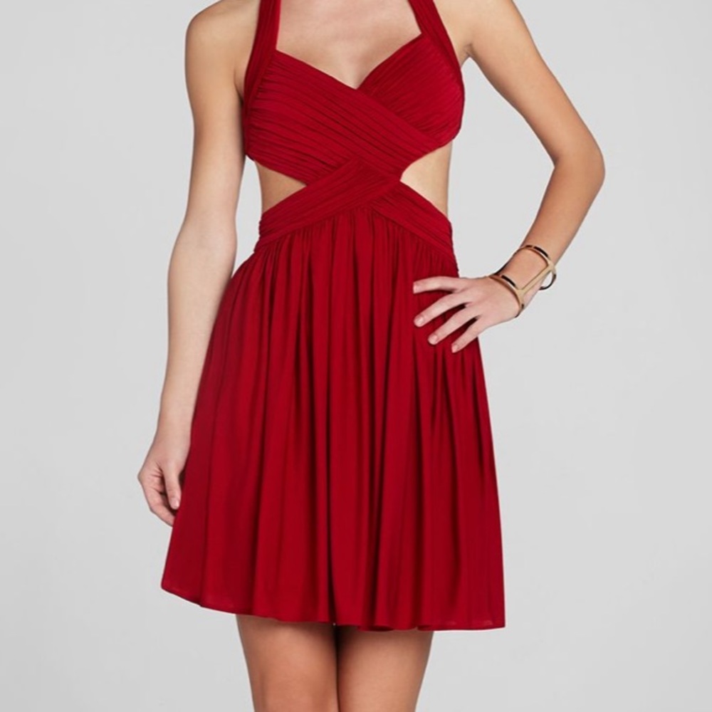 BCBGMAXAZRIA red cutout side halter dress